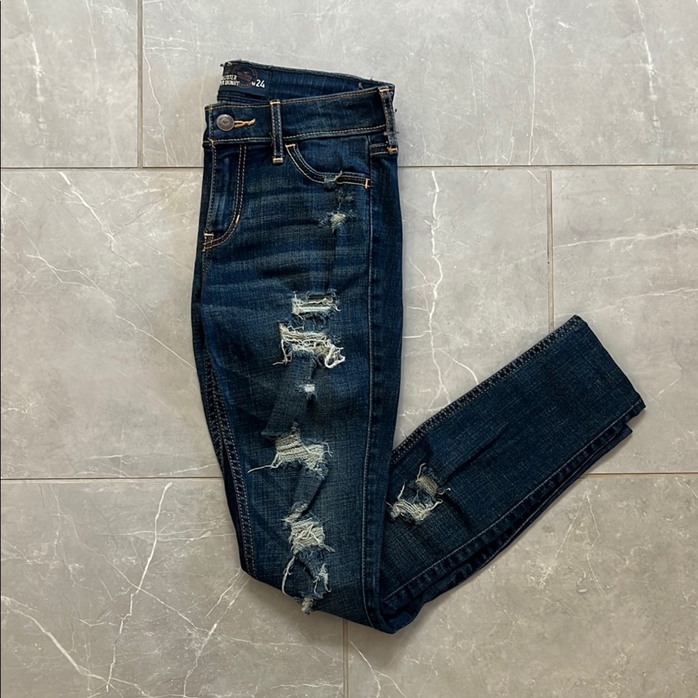 Hollister Super Skinny Distressed Blue Jeans Size 0